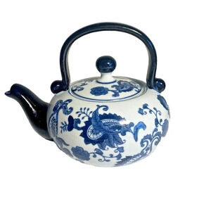 Pier 1 Blue and White Tea Pot Handpainted Porcelain